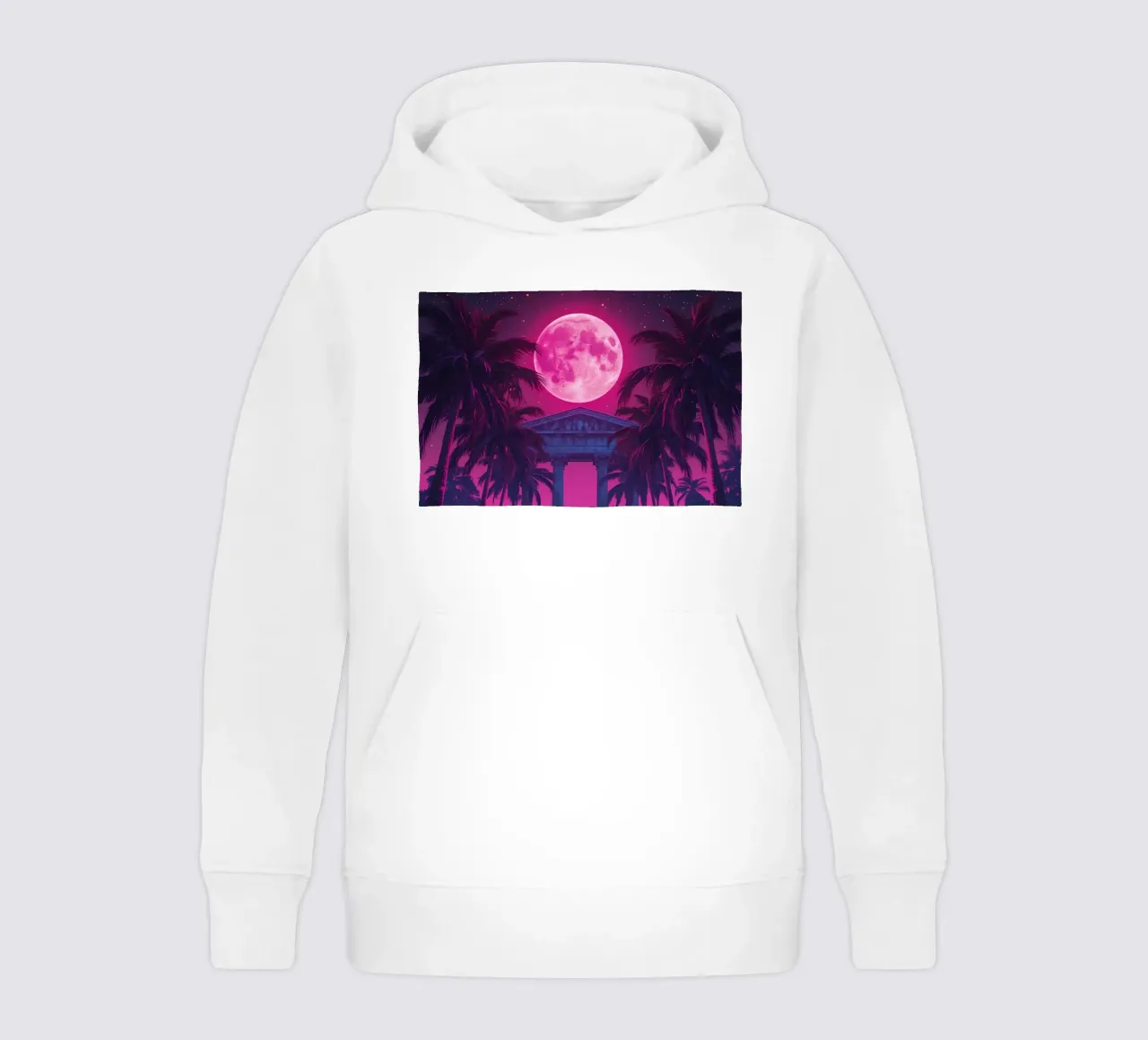 Scena notturna con tempio classico e luna rosa felpa bambino con cappuccio da DesignDoodle