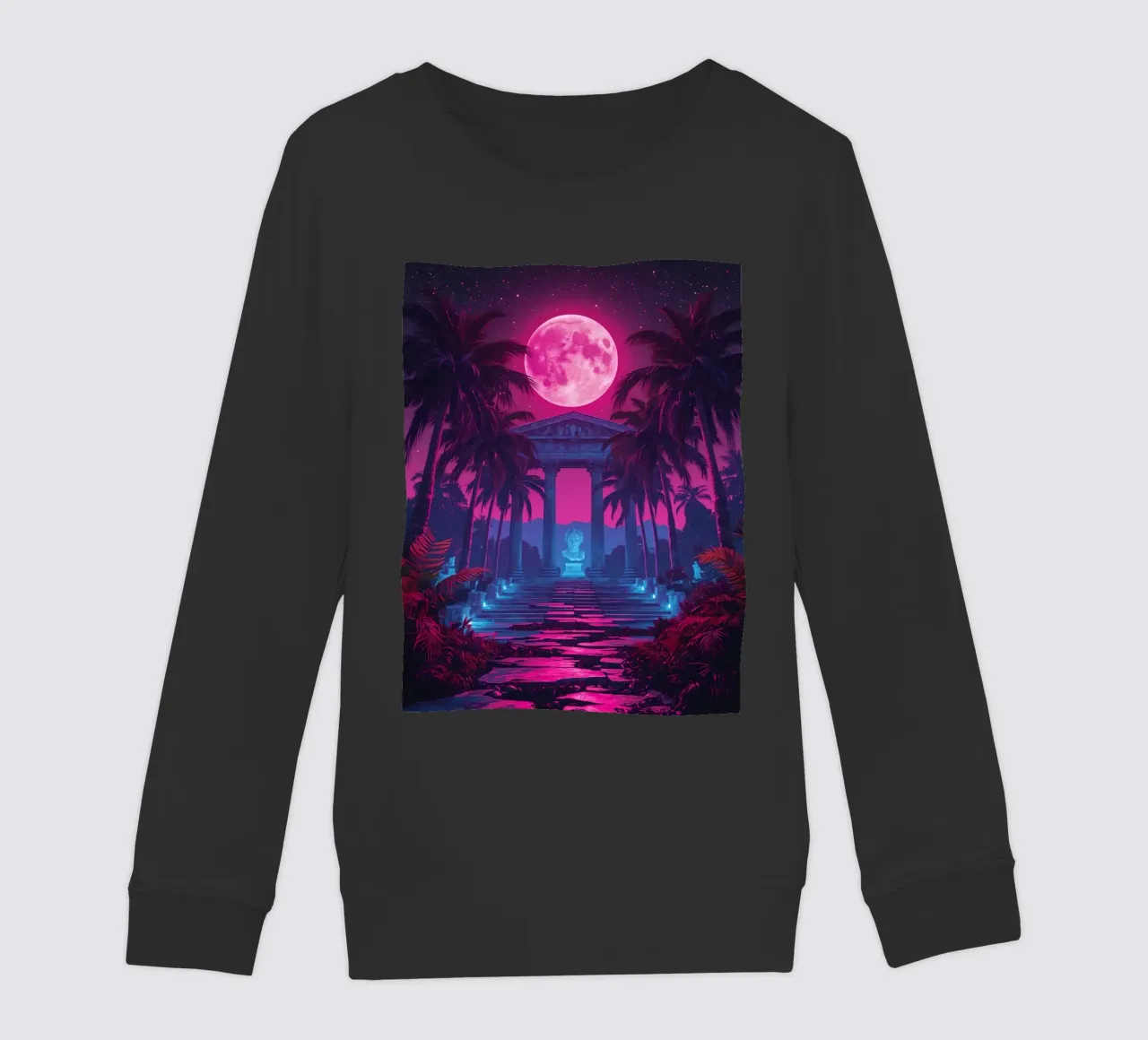 Scena notturna con tempio classico e luna rosa felpa bambino da DesignDoodle