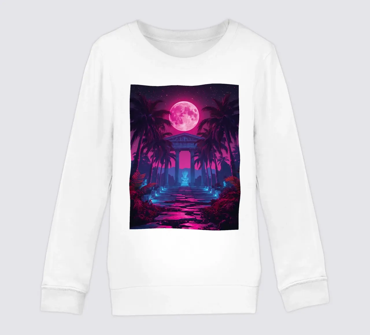 Scena notturna con tempio classico e luna rosa felpa bambino da DesignDoodle