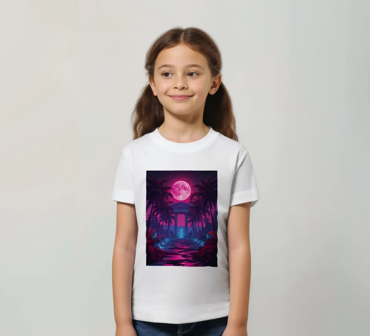 Scena notturna con tempio classico e luna rosa t-shirt bambini da DesignDoodle