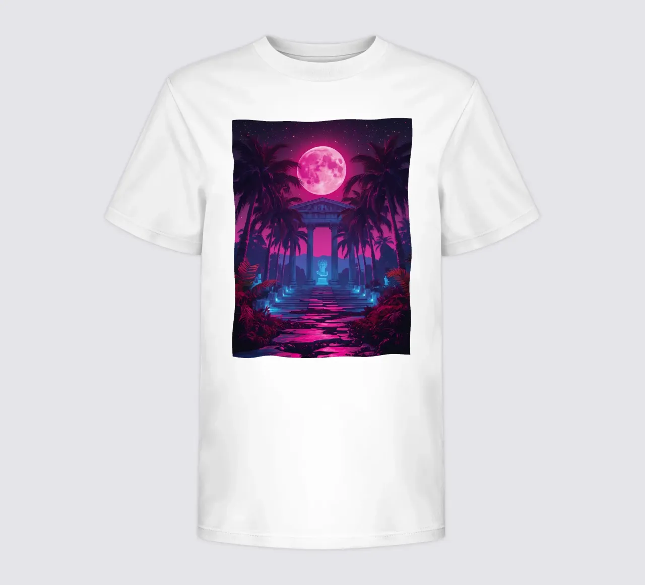 Scena notturna con tempio classico e luna rosa t-shirt bambini da DesignDoodle