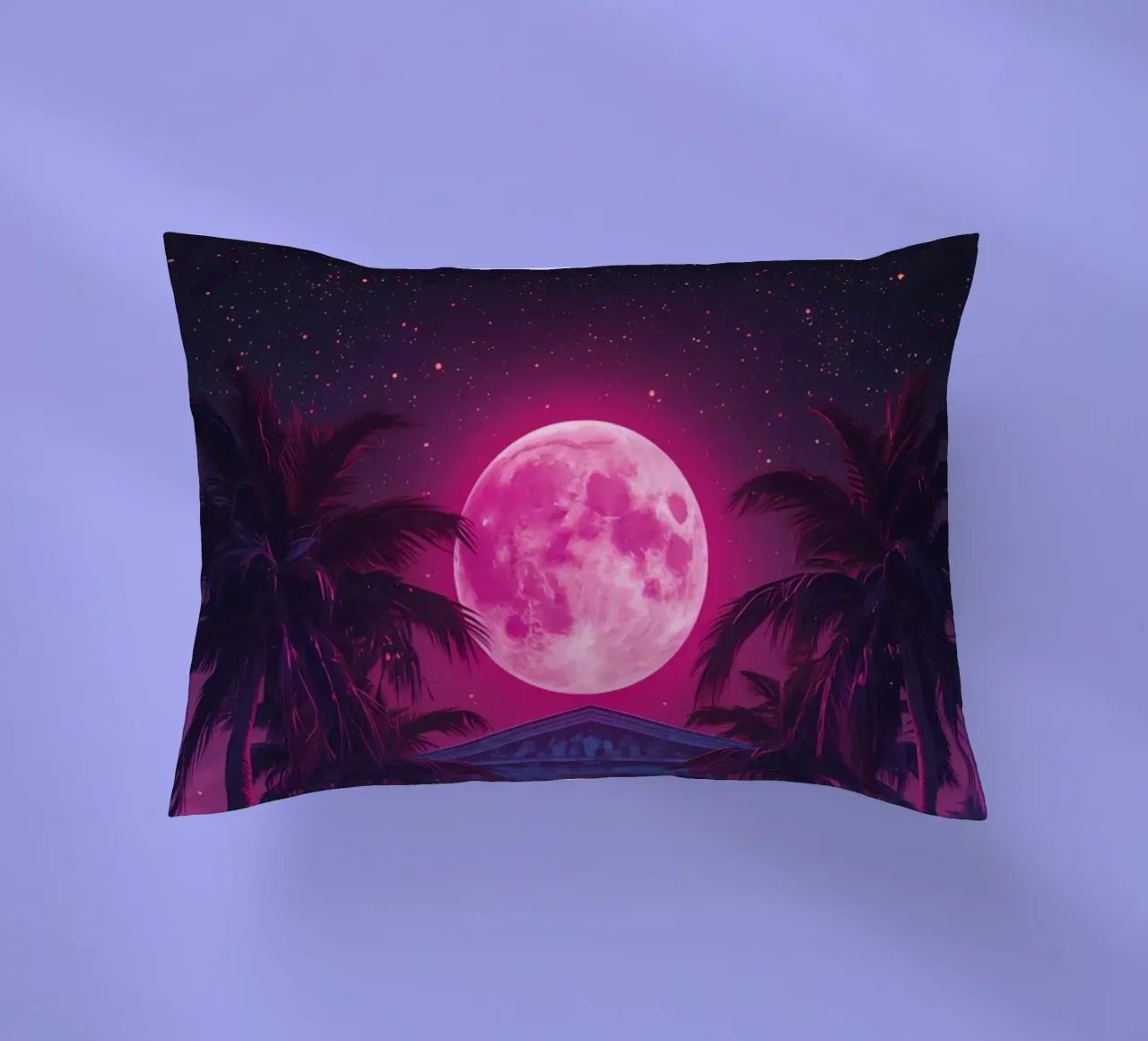 Scena notturna con tempio classico e luna rosa cuscino da DesignDoodle