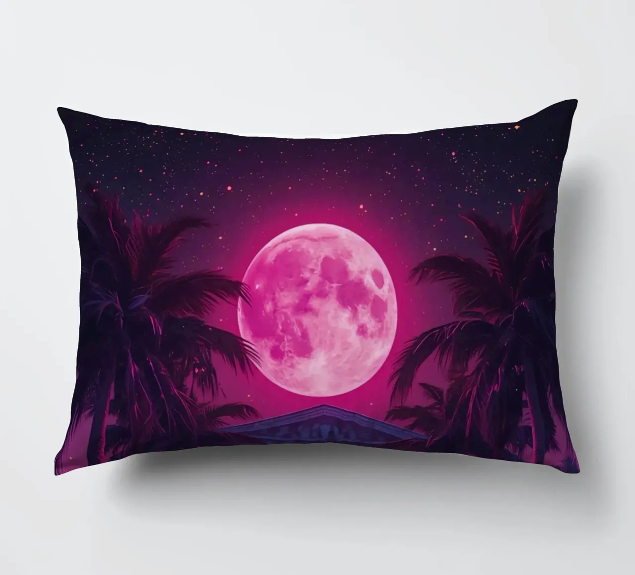 Scena notturna con tempio classico e luna rosa cuscino da DesignDoodle