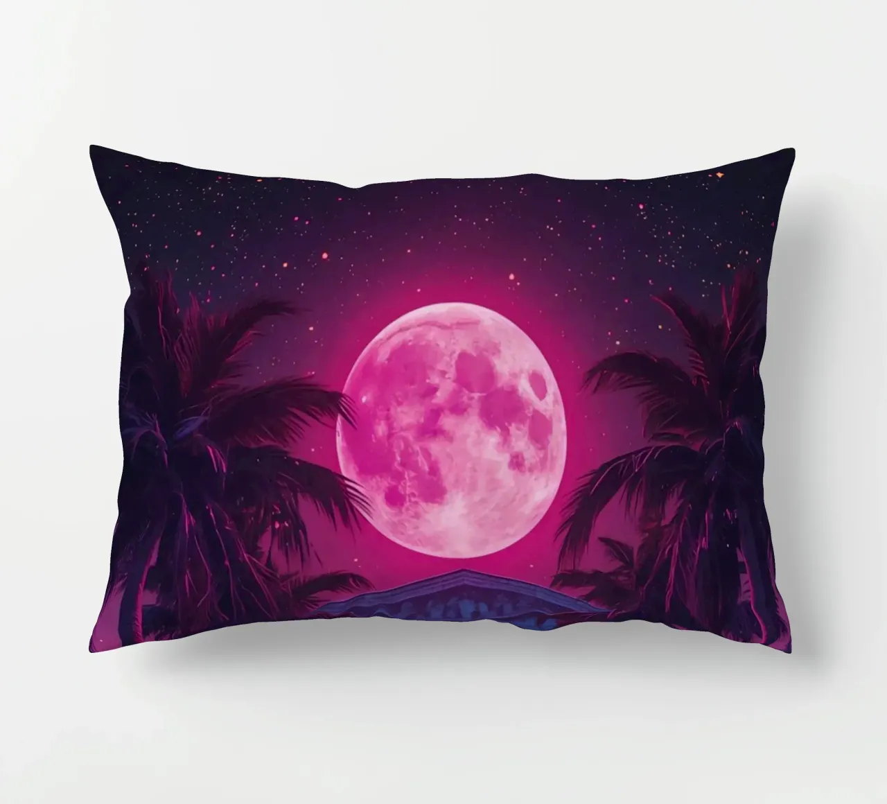 Scena notturna con tempio classico e luna rosa cuscino da DesignDoodle