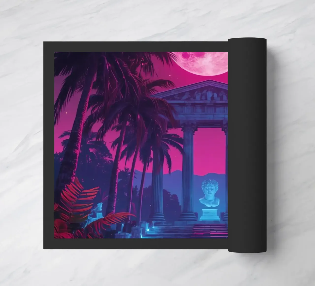 Scena notturna con tempio classico e luna rosa zerbino da DesignDoodle