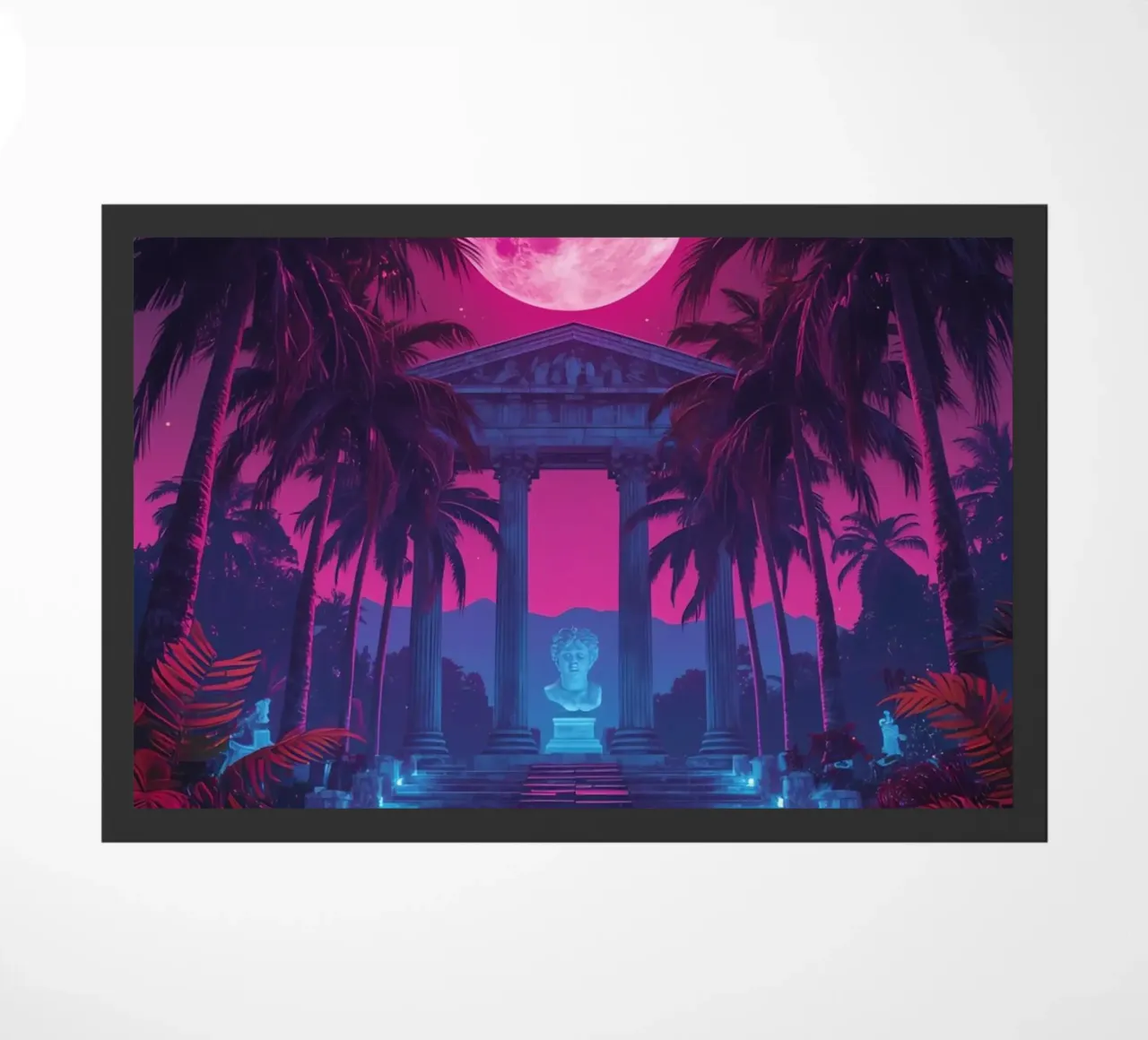 Scena notturna con tempio classico e luna rosa zerbino da DesignDoodle