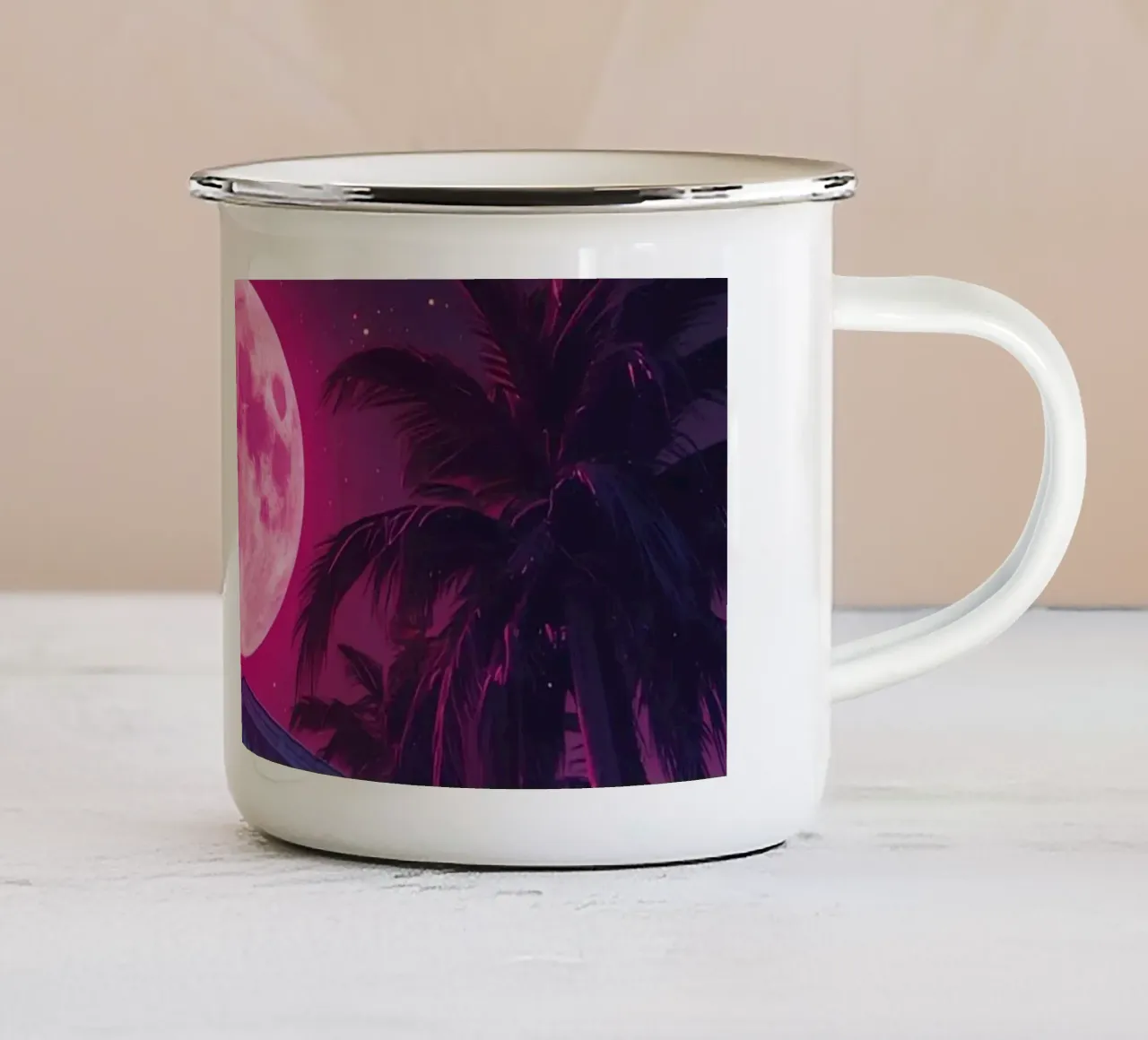 Scena notturna con tempio classico e luna rosa tazza in smalto da DesignDoodle