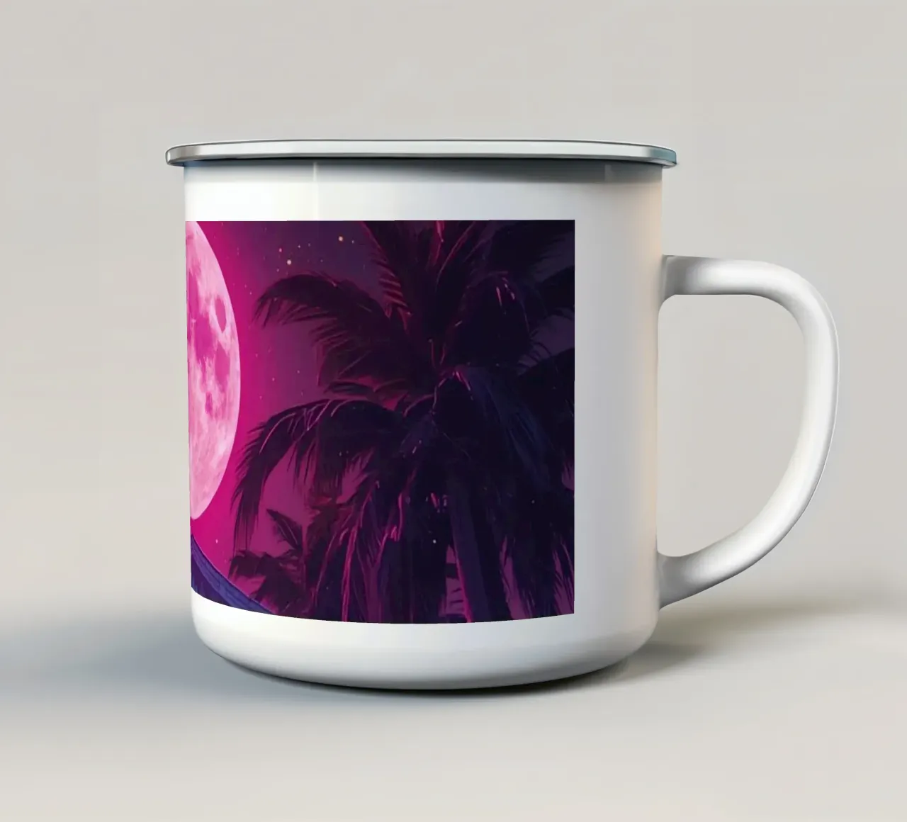 Scena notturna con tempio classico e luna rosa tazza in smalto da DesignDoodle
