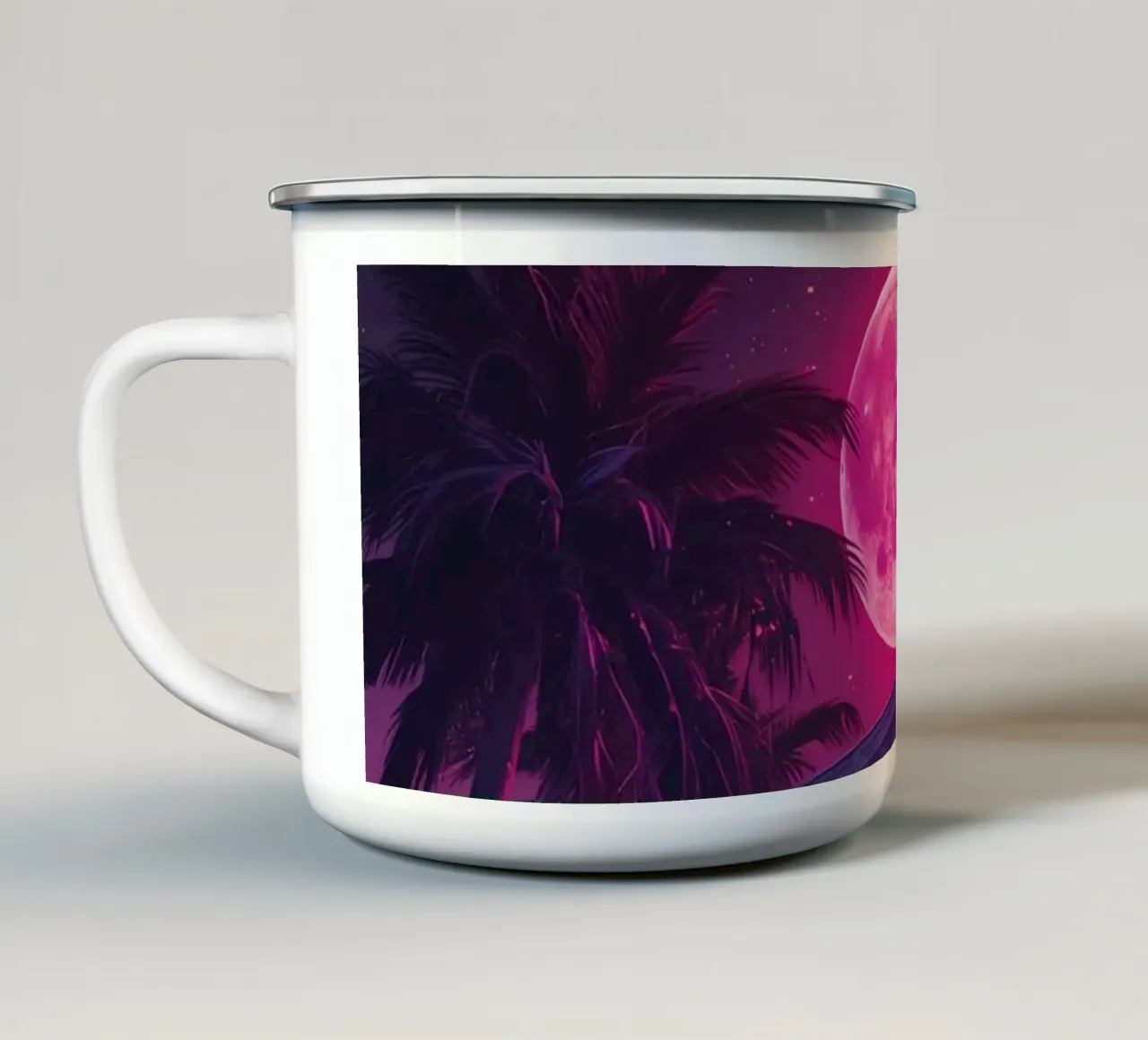 Scena notturna con tempio classico e luna rosa tazza in smalto da DesignDoodle