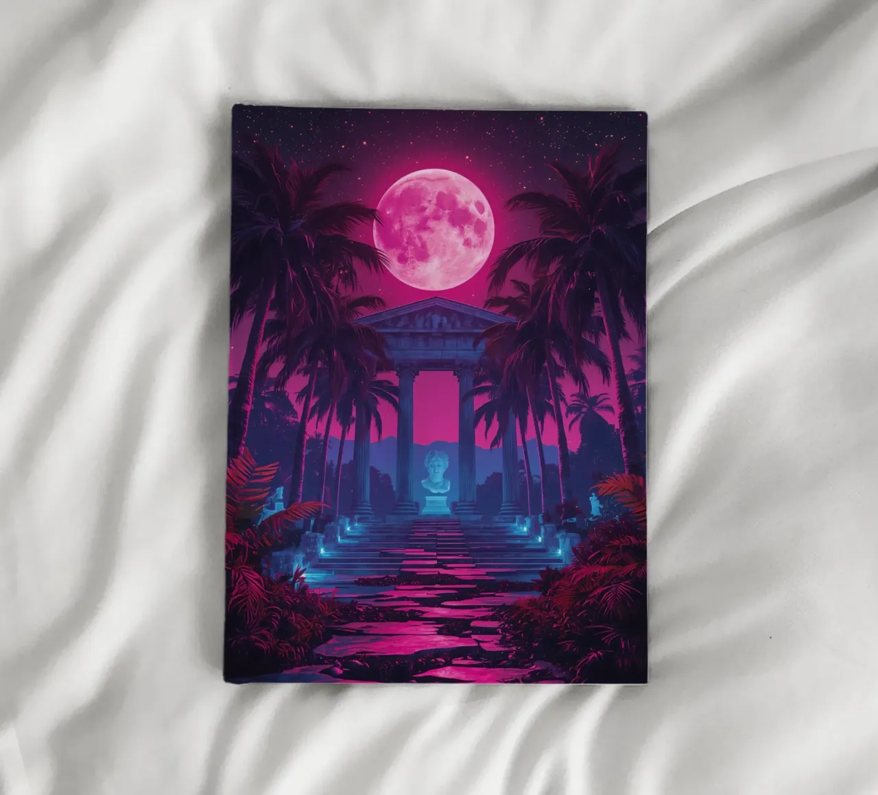 Scena notturna con tempio classico e luna rosa diario da DesignDoodle