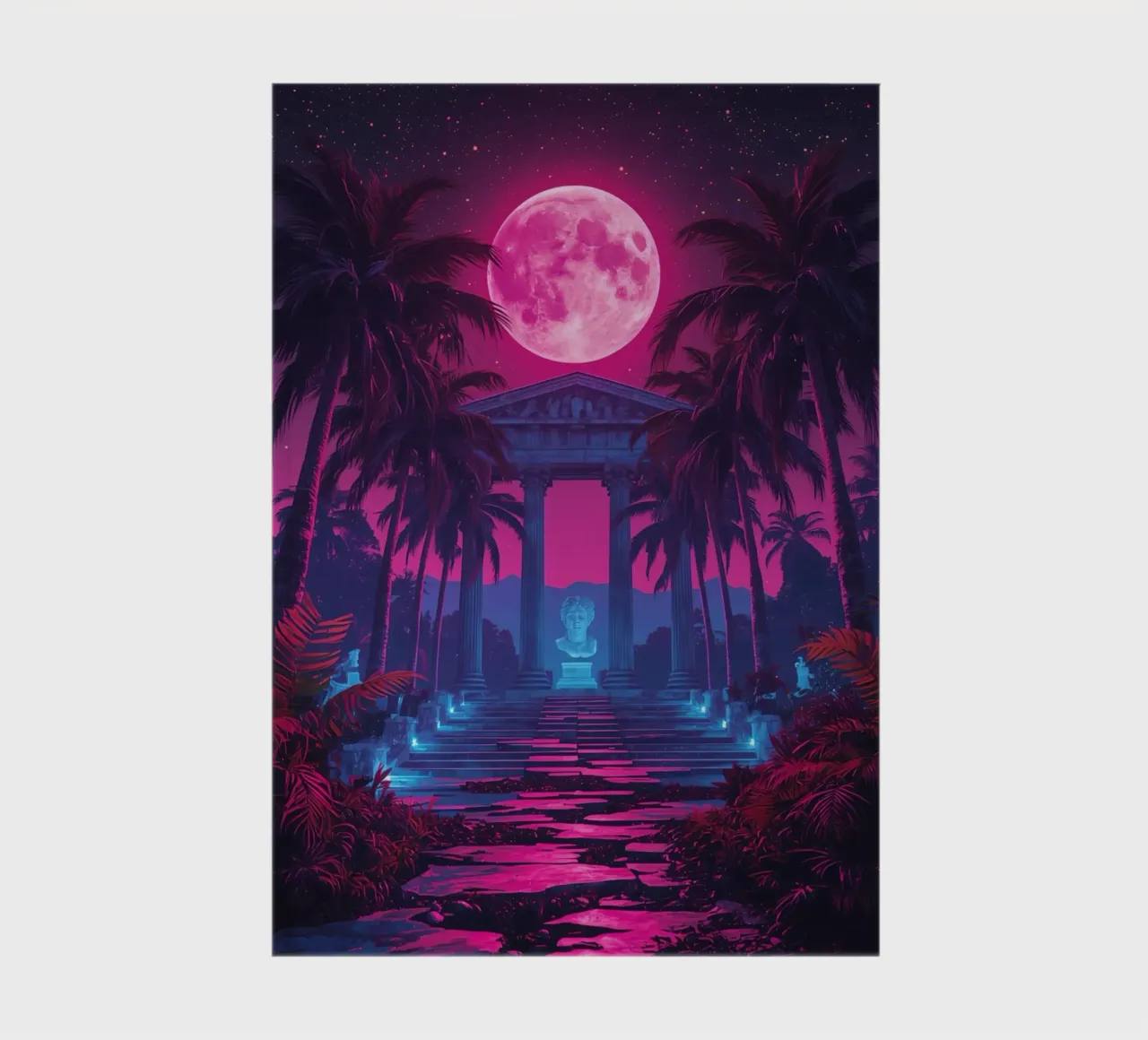 Scena notturna con tempio classico e luna rosa diario da DesignDoodle