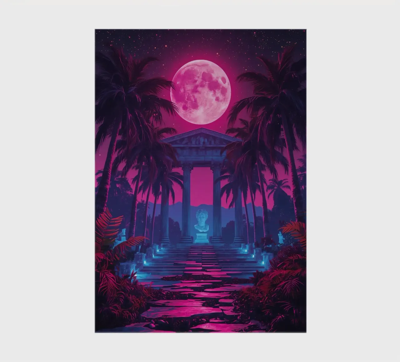 Scena notturna con tempio classico e luna rosa diario da DesignDoodle