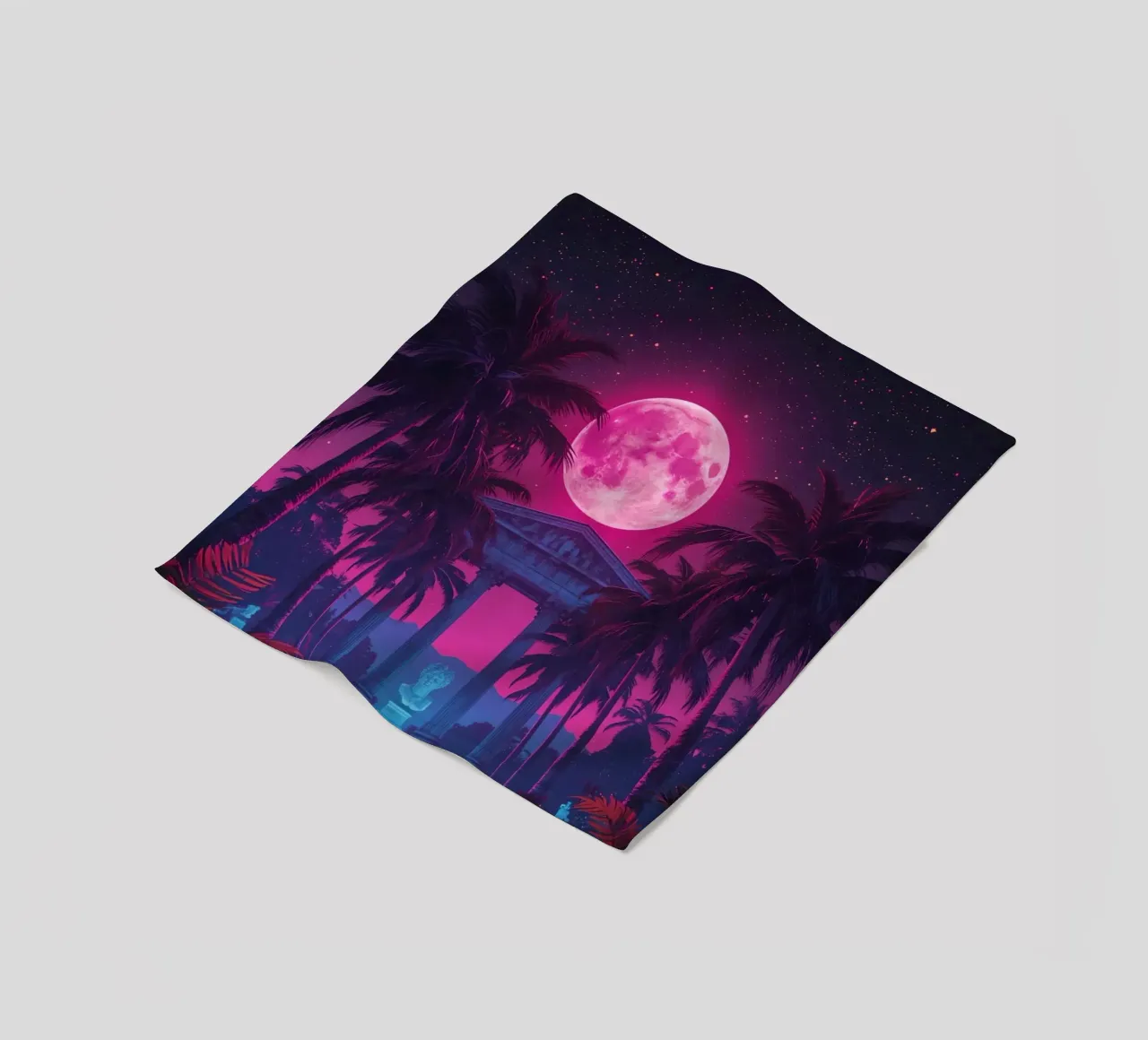 Nachtscène met klassieke tempel en roze maan fleecedeken van DesignDoodle