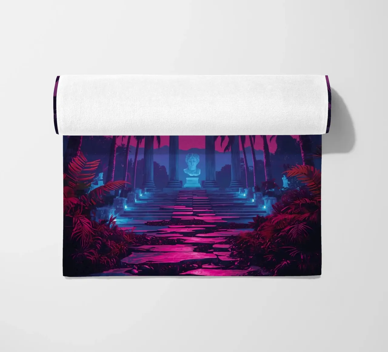 Scena notturna con tempio classico e luna rosa telo mare da DesignDoodle