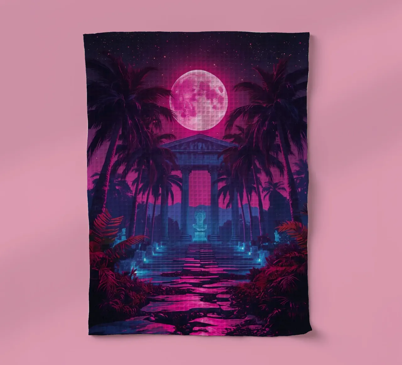 Scena notturna con tempio classico e luna rosa canovaccio da cucina da DesignDoodle