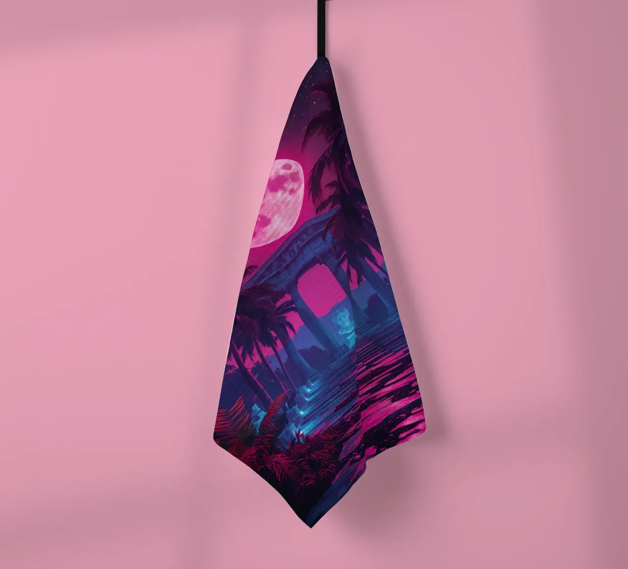 Scena notturna con tempio classico e luna rosa canovaccio da cucina da DesignDoodle