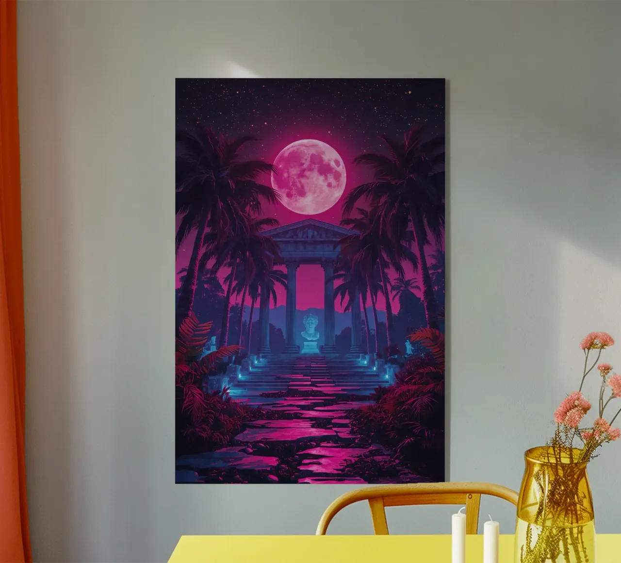 Scena notturna con tempio classico e luna rosa plexiglass da DesignDoodle