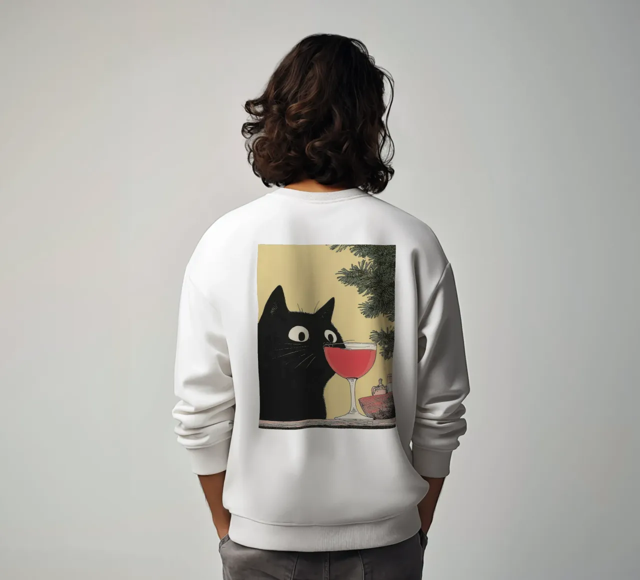 Gatto nero e vino | Regalo di Natale | Divertimento e cucina felpa da Kaji