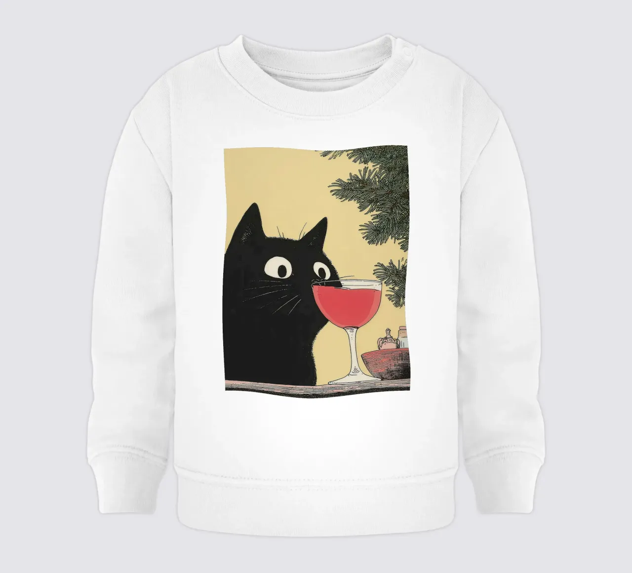 Gatto nero e vino | Regalo di Natale | Divertimento e cucina felpa neonato da Kaji