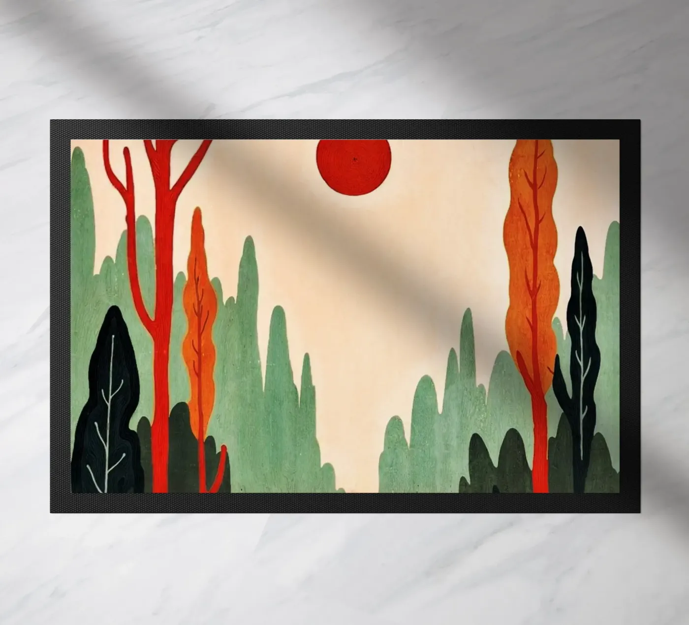 Sunset Birches doormat by Lana Rodriguez