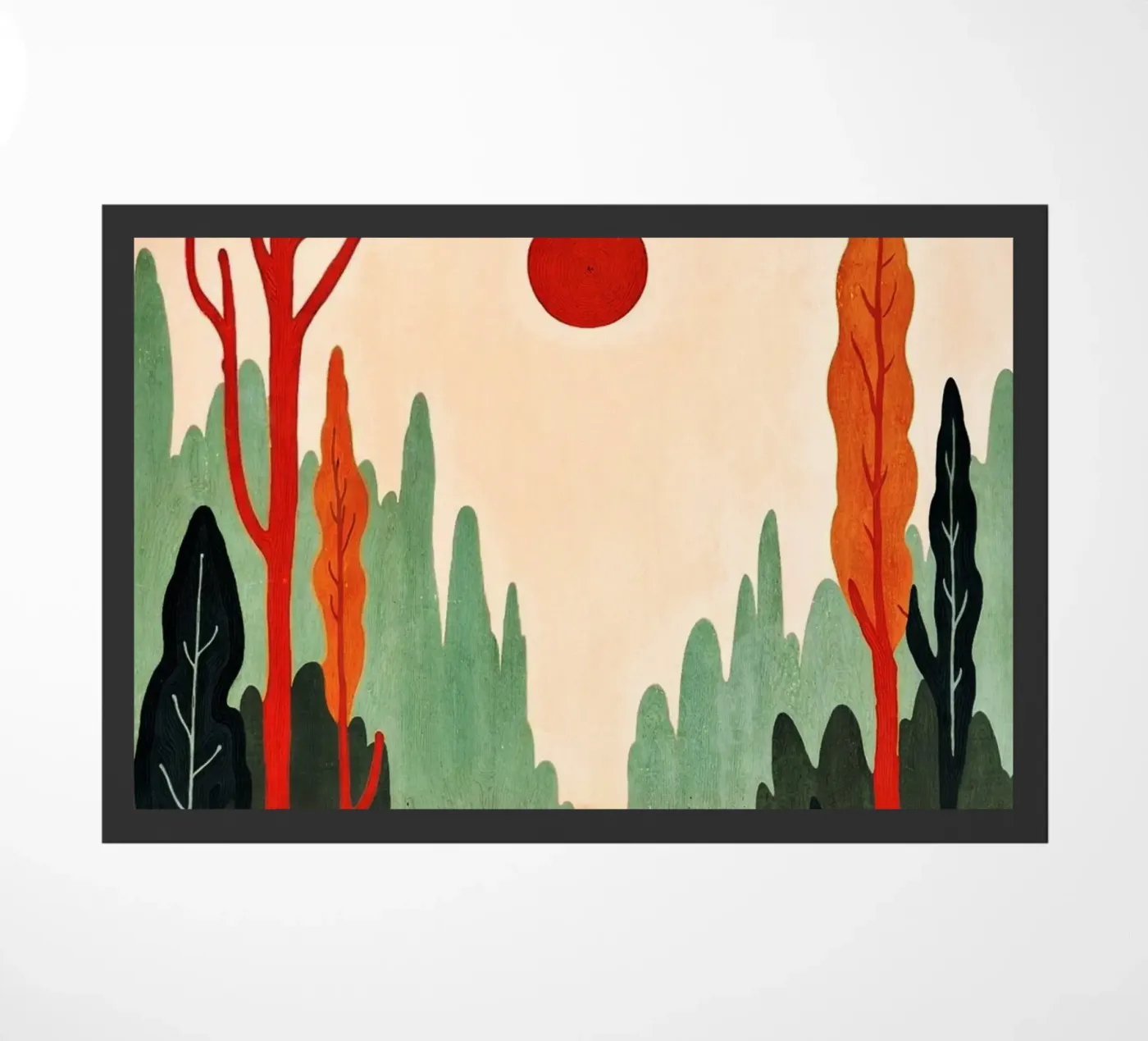 Sunset Birches doormat by Lana Rodriguez