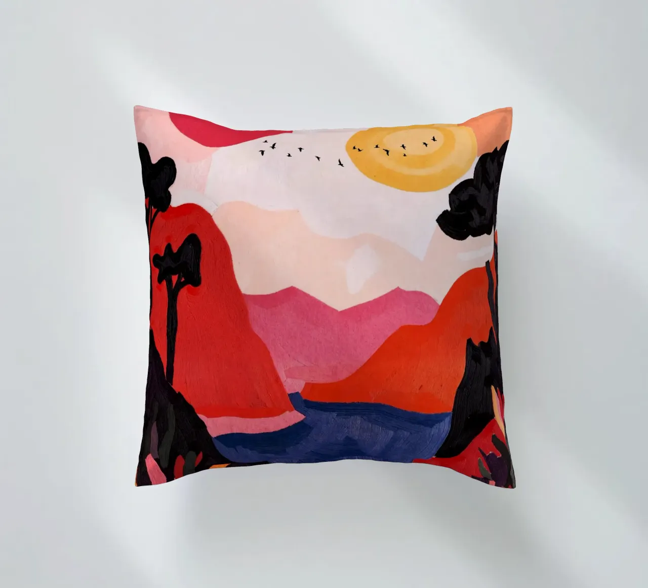 Two Suns And Birds cuscino da Lana Rodriguez