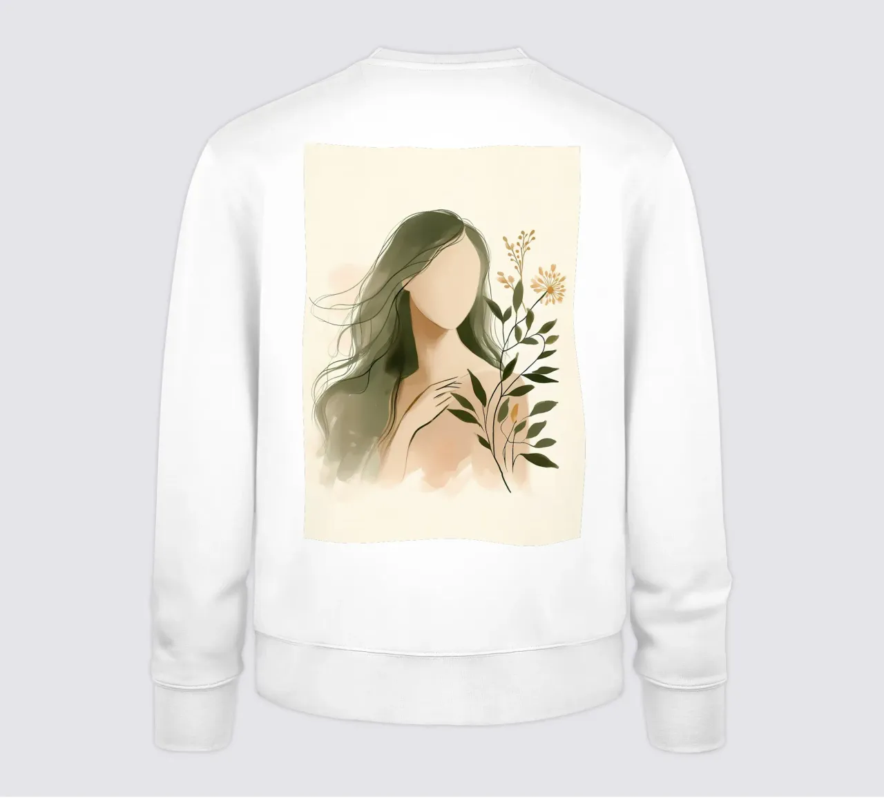 Donna con fiori di campo in verde tenue felpa da Bloom And Brush
