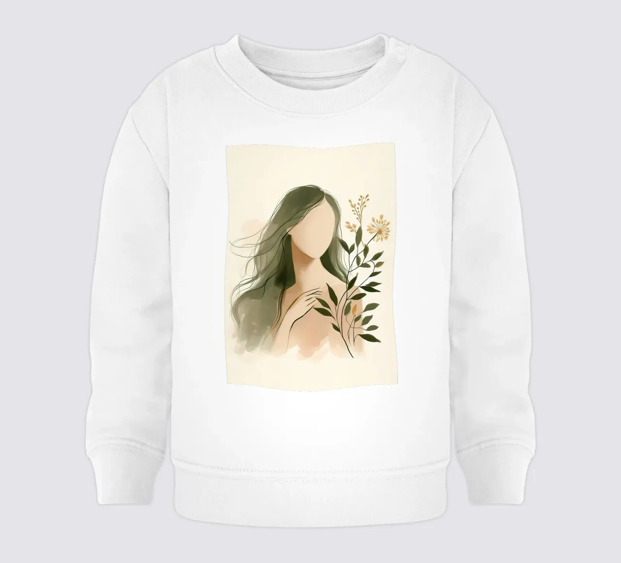 Donna con fiori di campo in verde tenue felpa neonato da Bloom And Brush