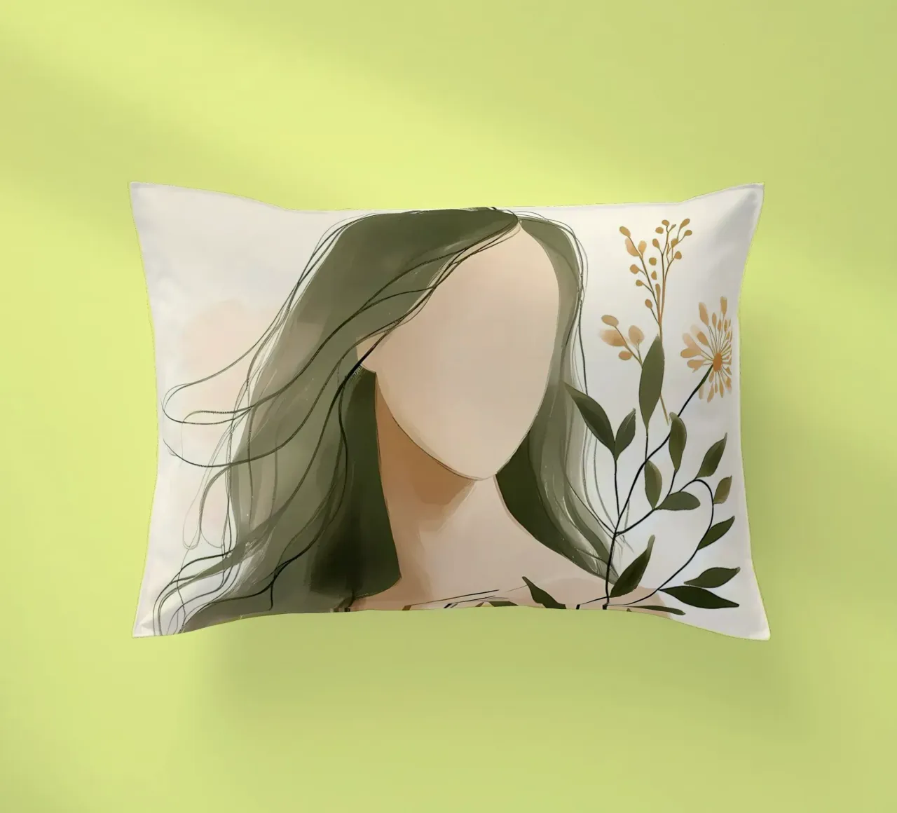 Donna con fiori di campo in verde tenue cuscino da Bloom And Brush