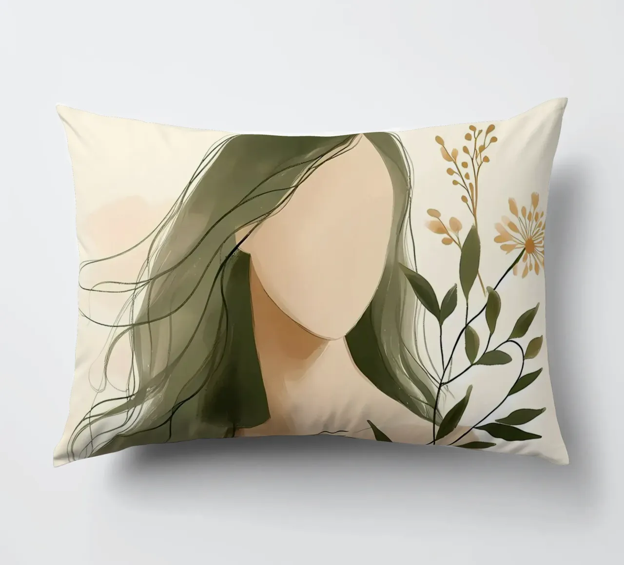 Donna con fiori di campo in verde tenue cuscino da Bloom And Brush