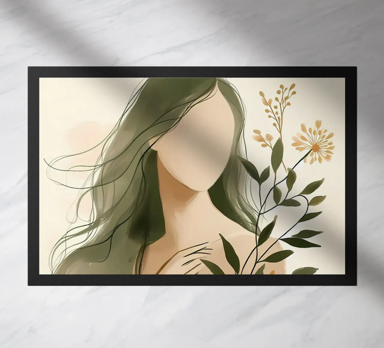 Donna con fiori di campo in verde tenue zerbino da Bloom And Brush