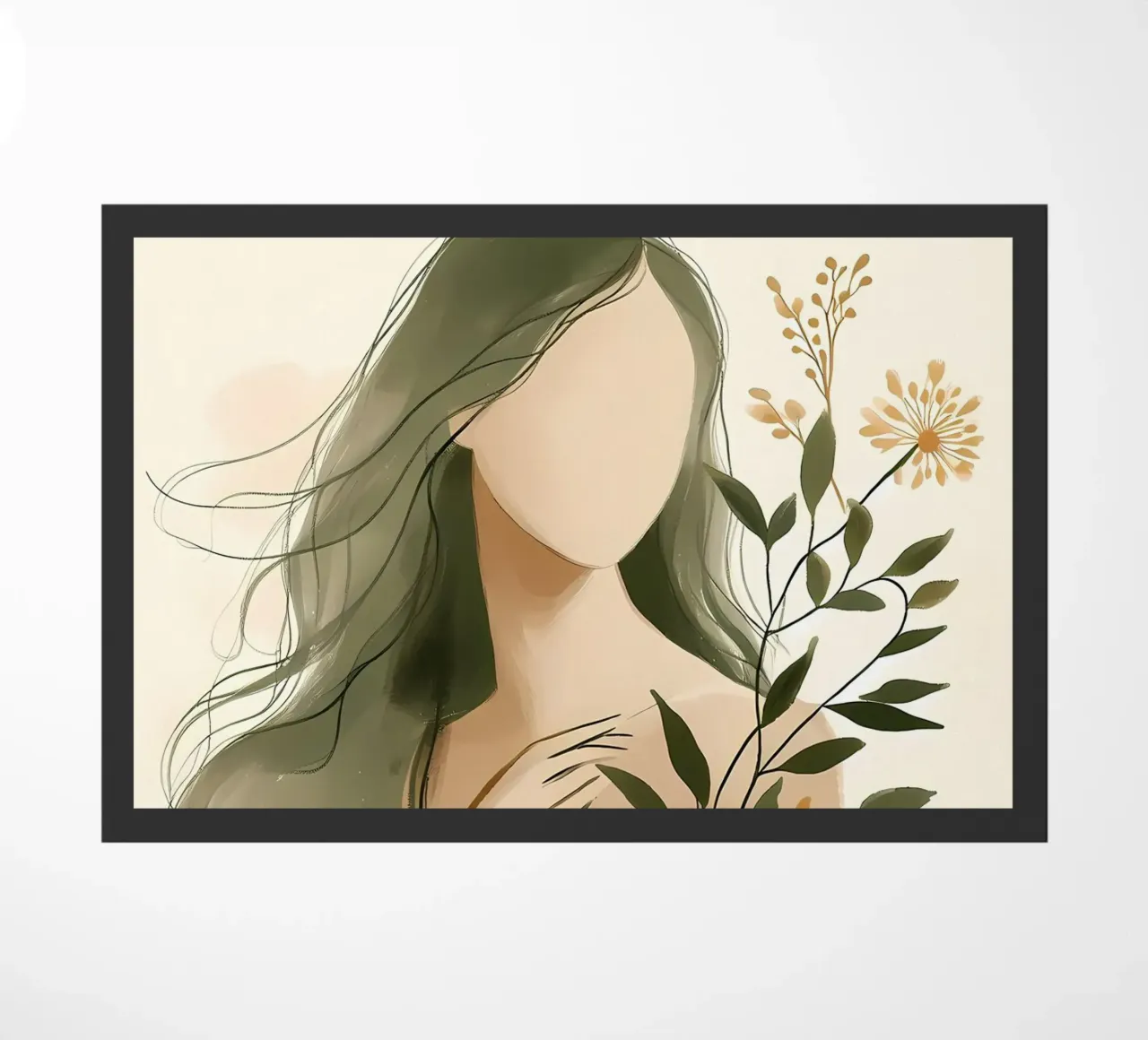 Donna con fiori di campo in verde tenue zerbino da Bloom And Brush