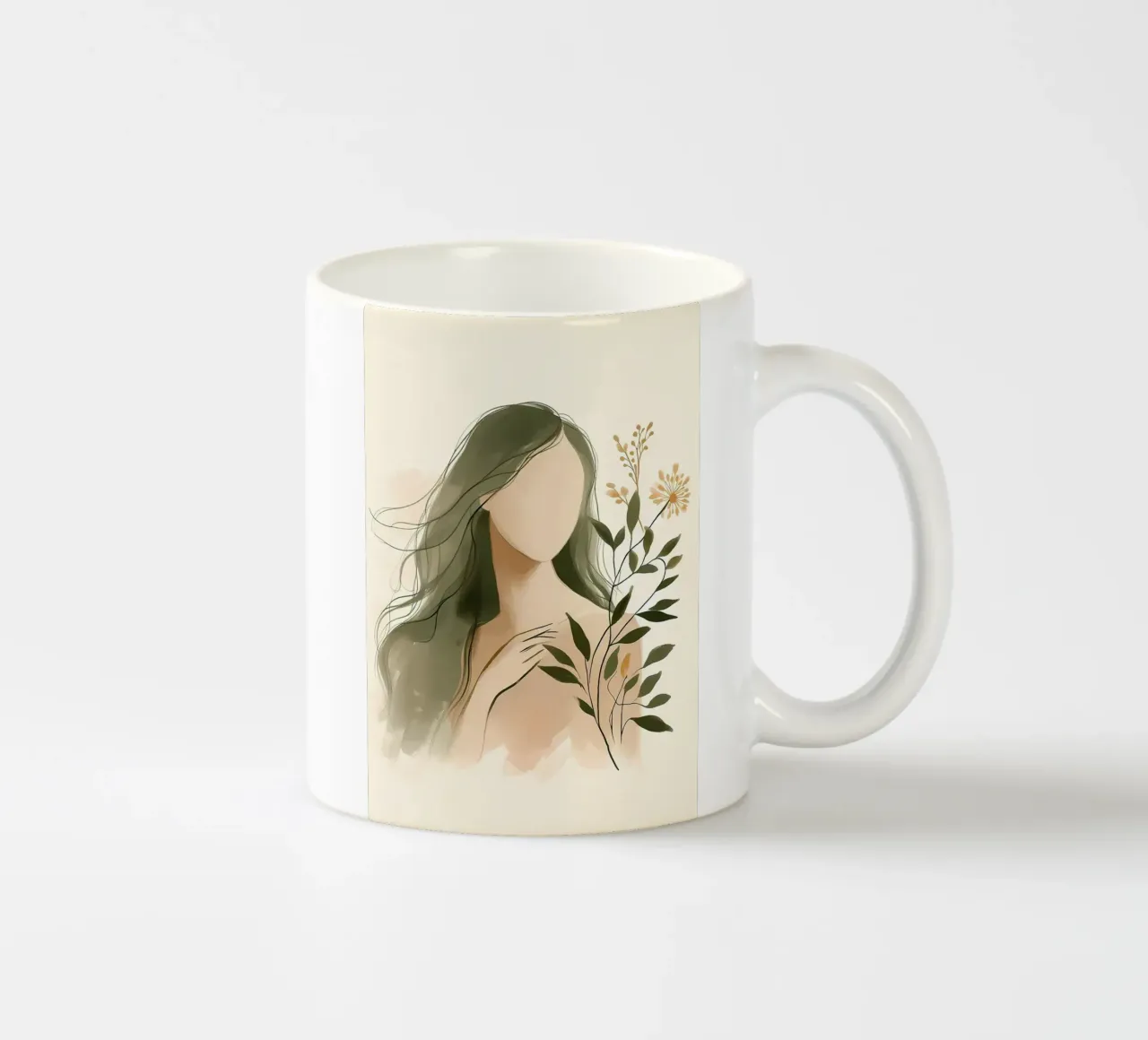 Donna con fiori di campo in verde tenue tazza in ceramica da Bloom And Brush