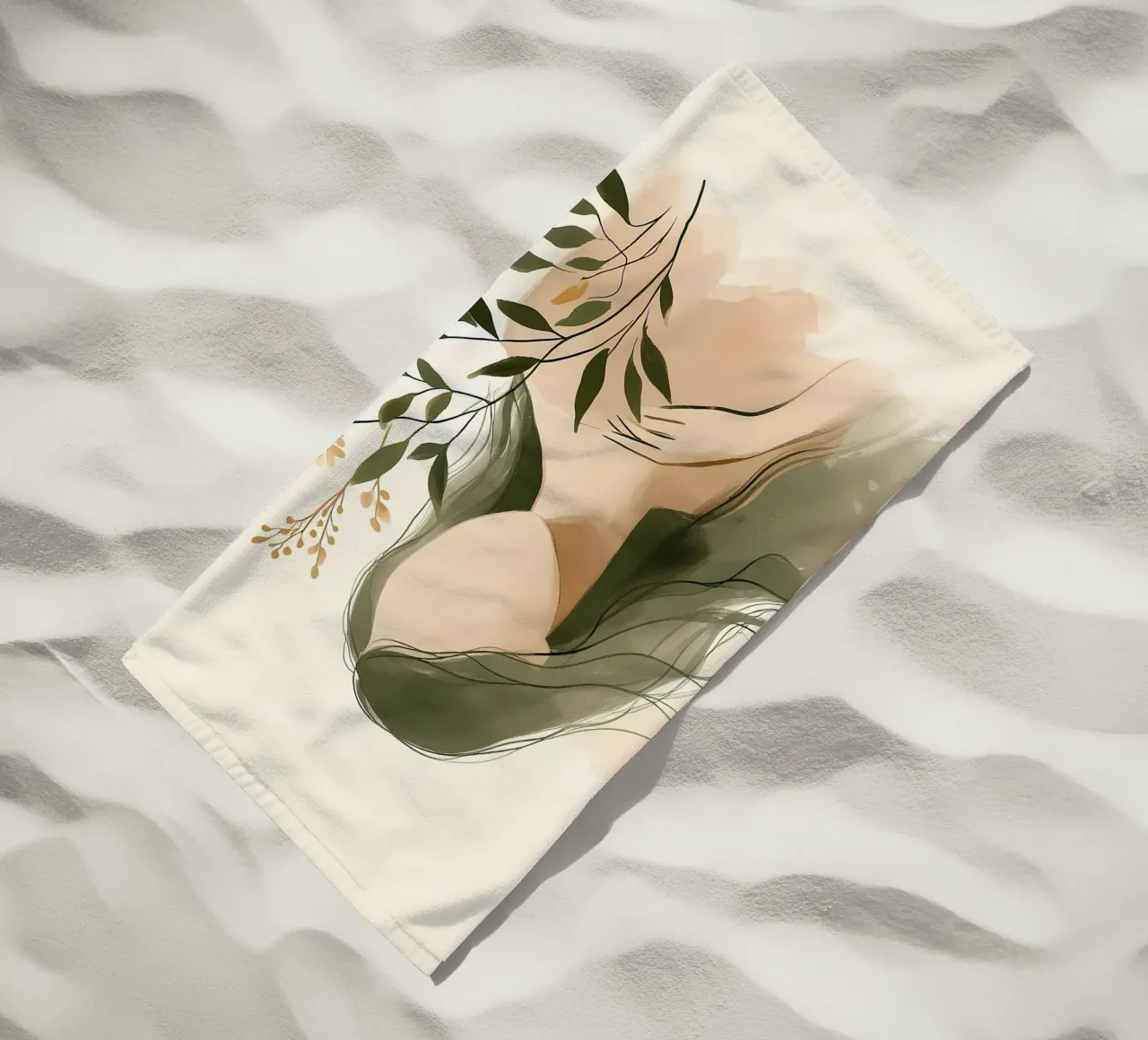 Donna con fiori di campo in verde tenue telo mare da Bloom And Brush