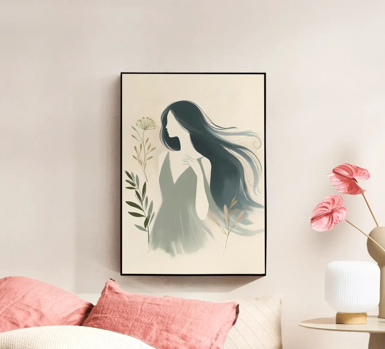 Donna aggraziata con fiori selvatici in salvia e oro plexiglass da Bloom And Brush