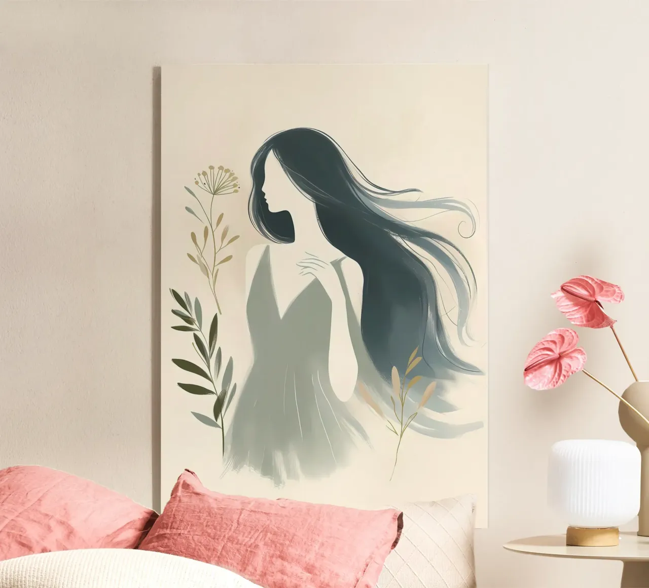 Donna aggraziata con fiori selvatici in salvia e oro plexiglass da Bloom And Brush