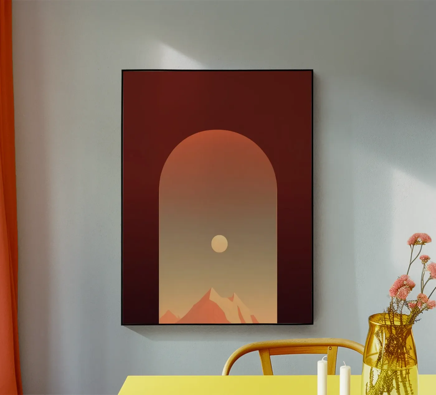 mountain in window acryl van Fost