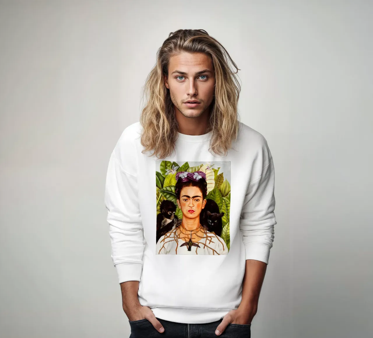 Frida Kahlo’s Self-Portrait with Thorn Necklace and Hummingb felpa da Jolie Prints