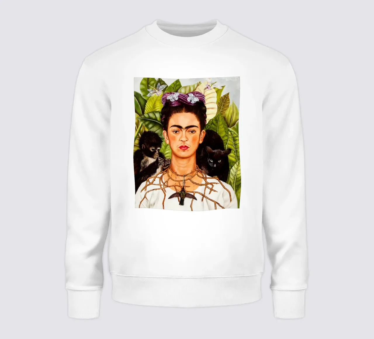 Frida Kahlo’s Self-Portrait with Thorn Necklace and Hummingb felpa da Jolie Prints