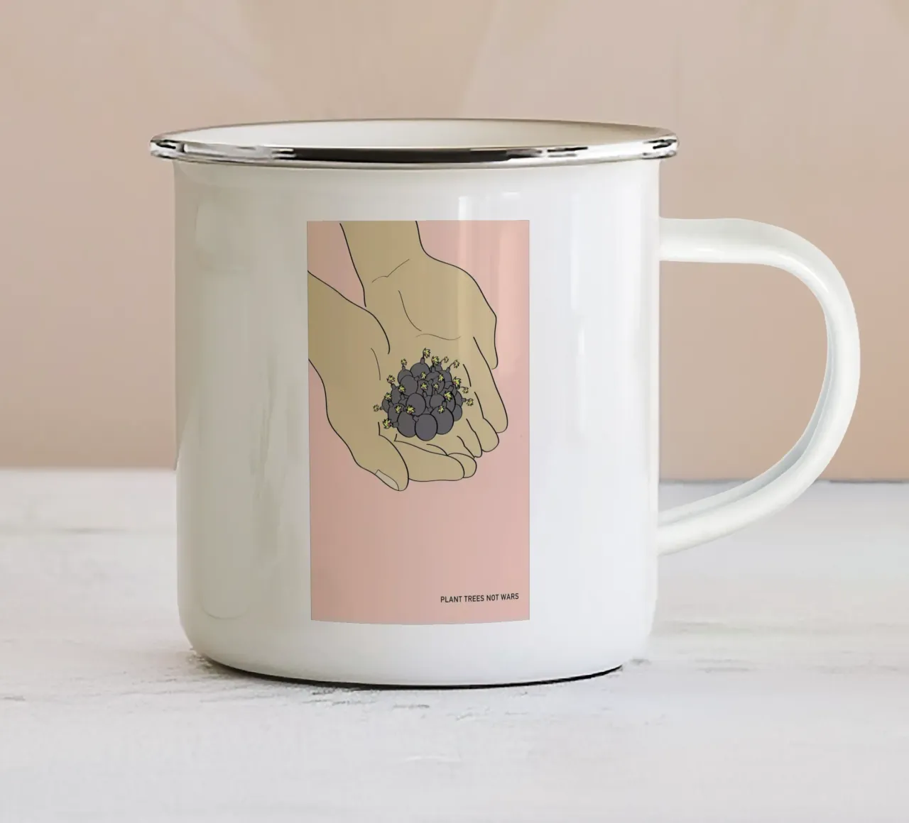 Plant Trees Not Wars tazza in smalto da Andreas Wundersee