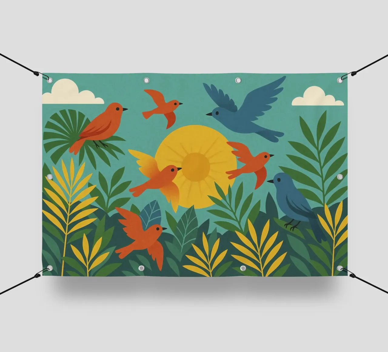 Poster con uccelli e sole - Poster naturalistico retrò telo in pvc da JETLAG | affiches voyage