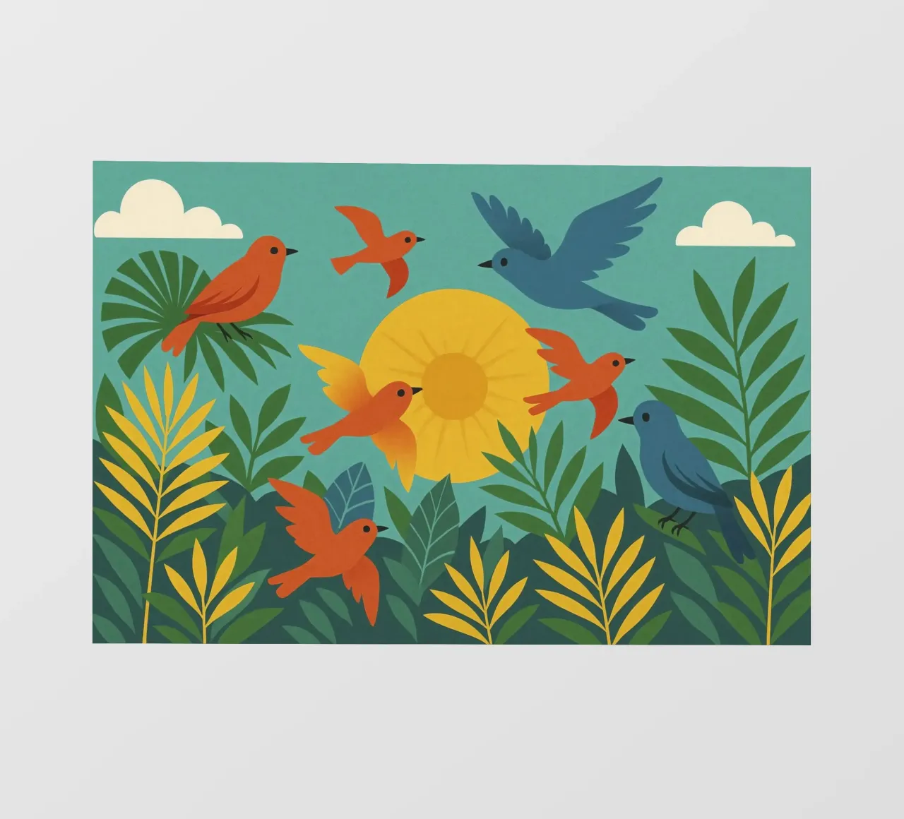 Poster con uccelli e sole - Poster naturalistico retrò telo in pvc da JETLAG | affiches voyage