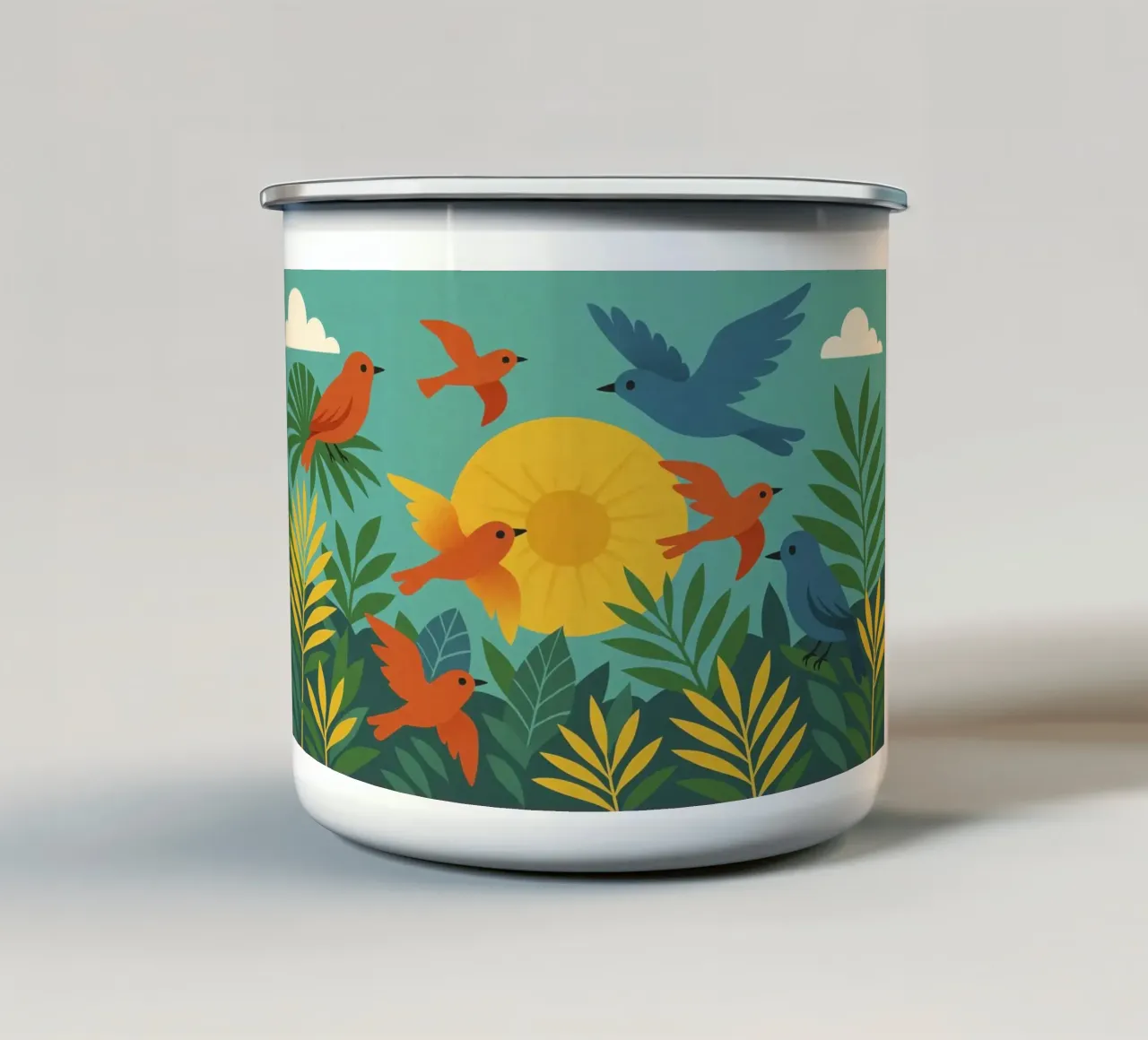 Poster con uccelli e sole - Poster naturalistico retrò tazza in smalto da JETLAG | affiches voyage