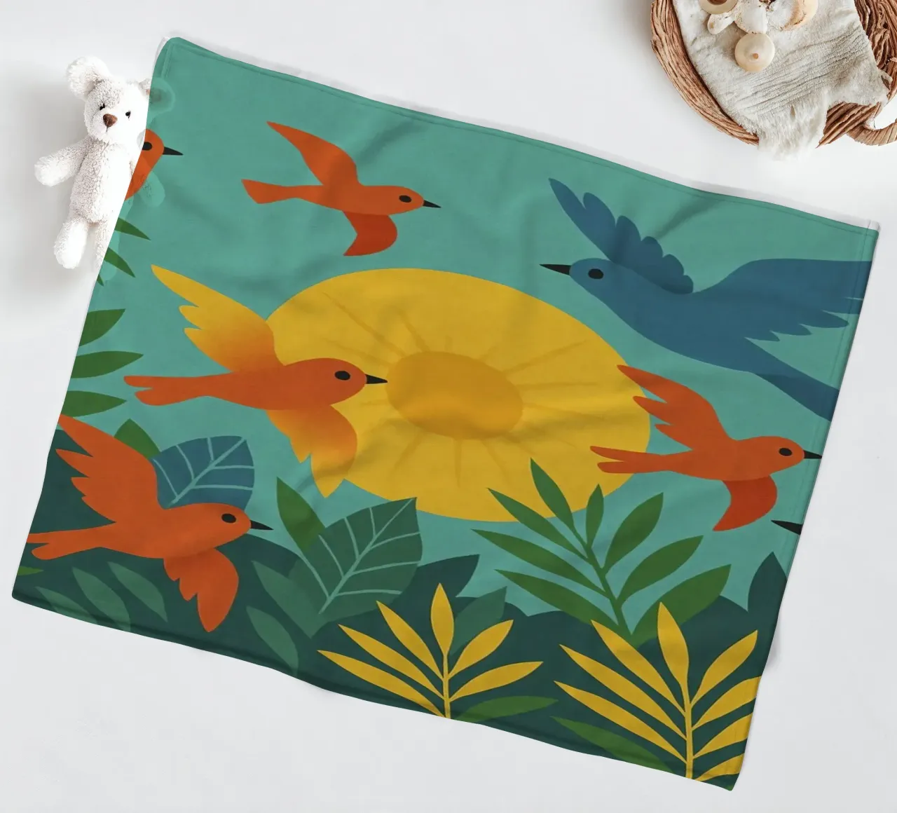 Poster con uccelli e sole - Poster naturalistico retrò coperta in pile da JETLAG | affiches voyage