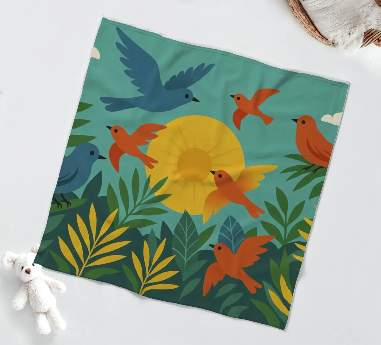 Poster con uccelli e sole - Poster naturalistico retrò coperta in pile da JETLAG | affiches voyage