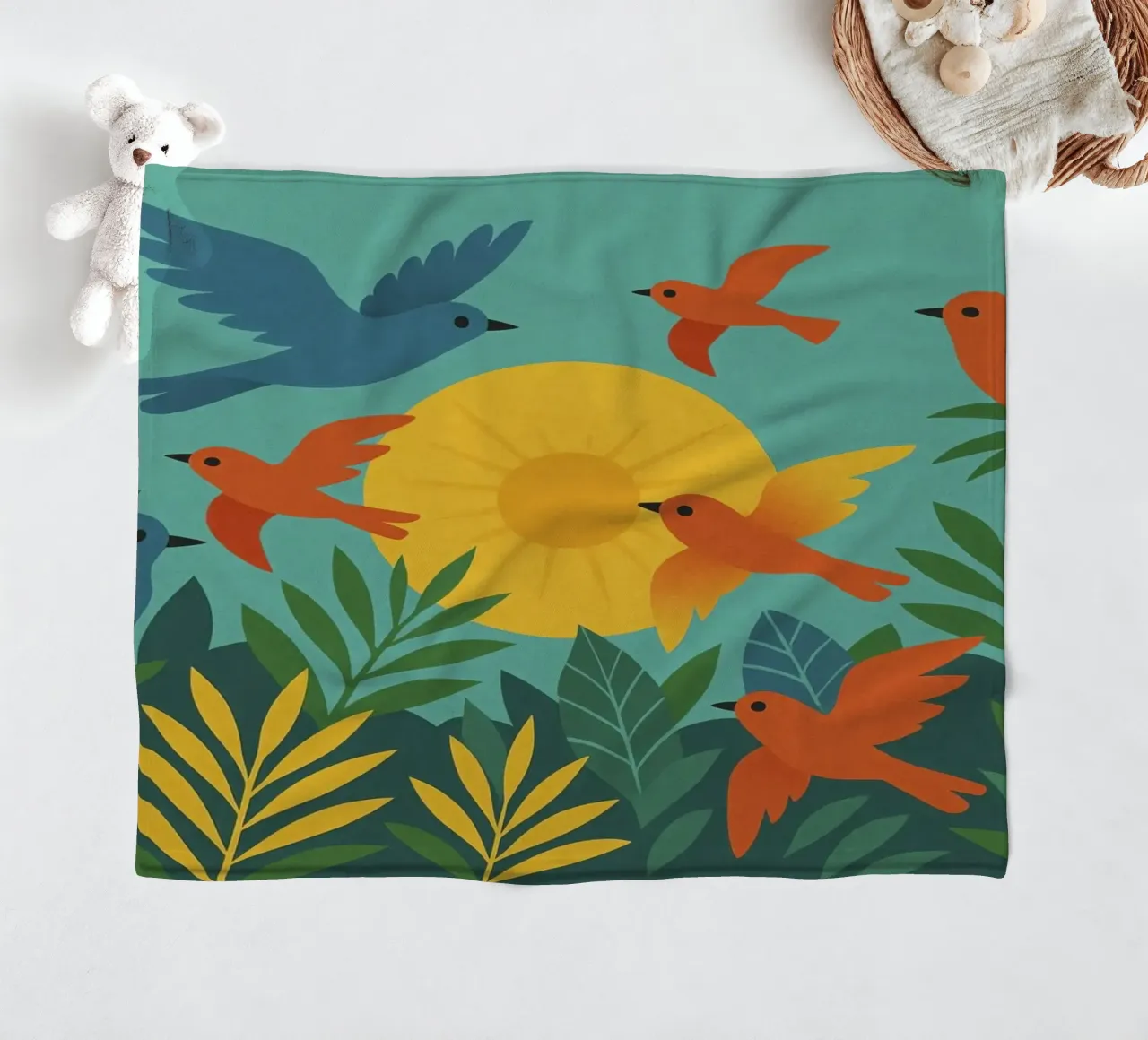 Poster con uccelli e sole - Poster naturalistico retrò coperta in pile da JETLAG | affiches voyage