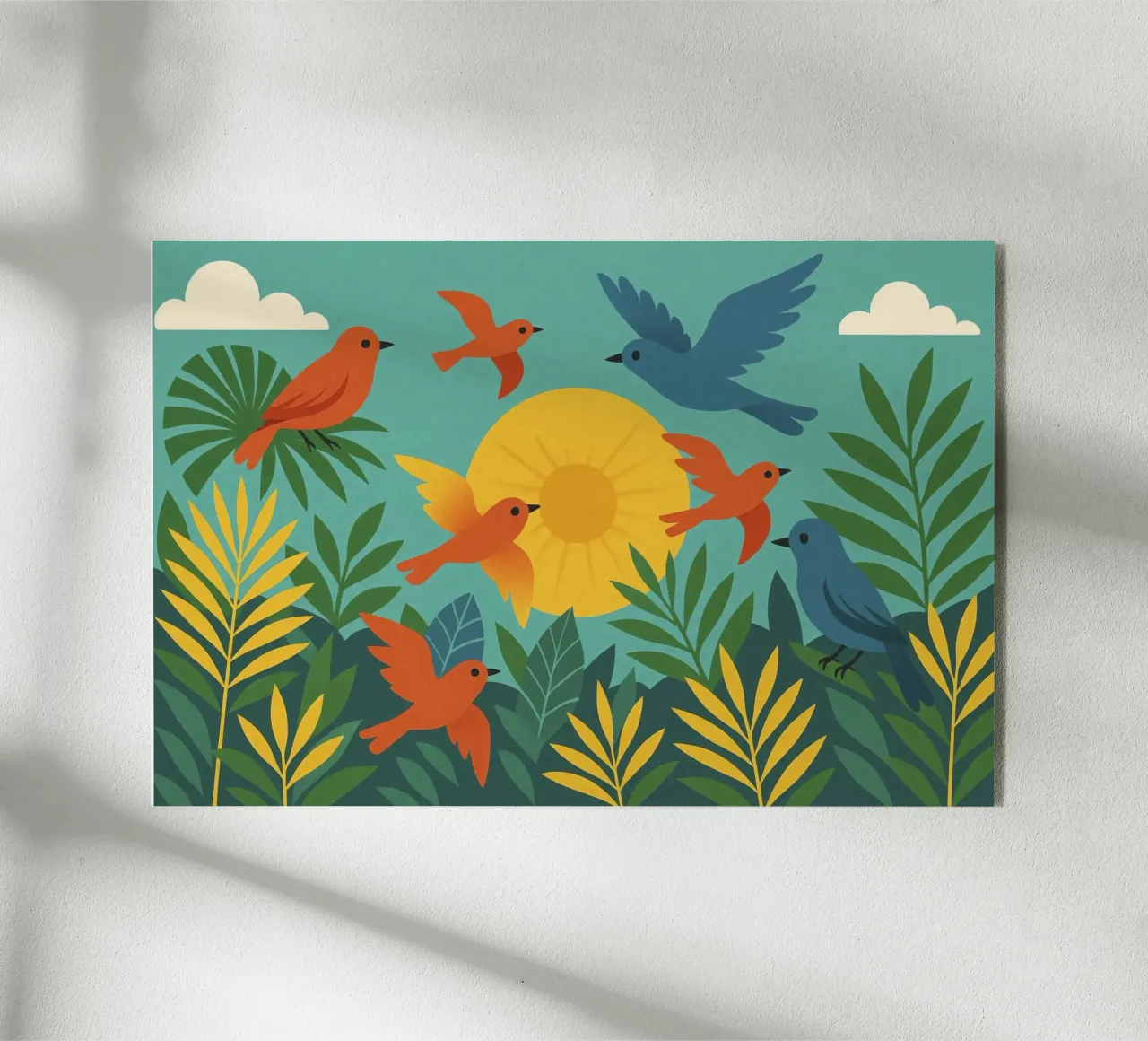 Poster con uccelli e sole - Poster naturalistico retrò plexiglass da JETLAG | affiches voyage