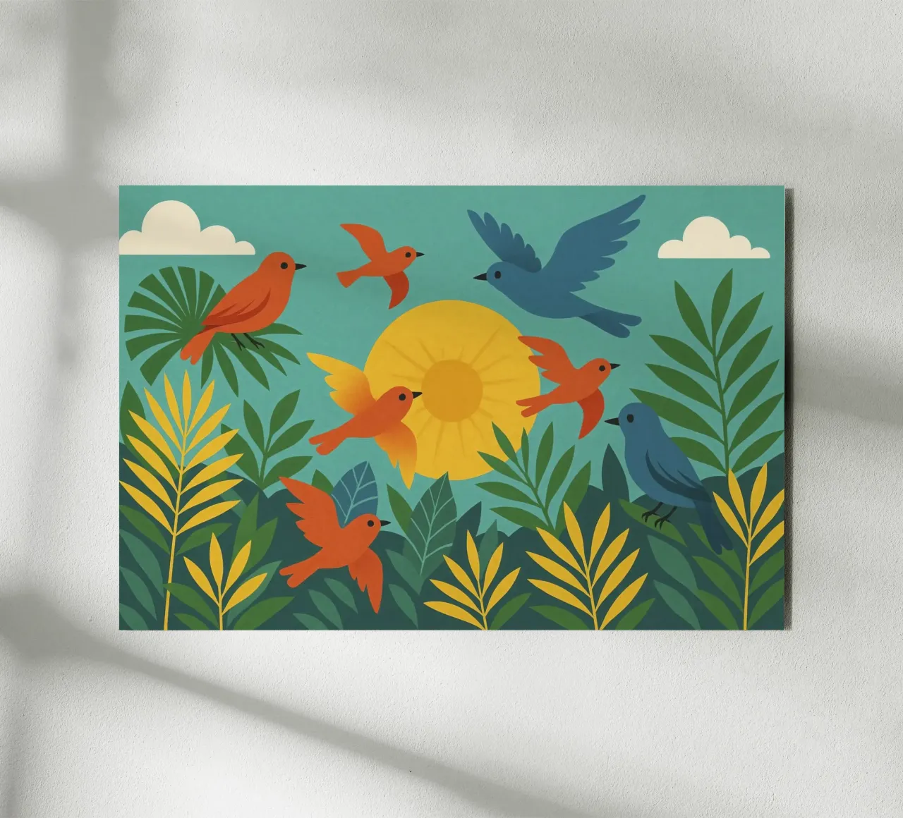 Poster con uccelli e sole - Poster naturalistico retrò alluminio dibond da JETLAG | affiches voyage