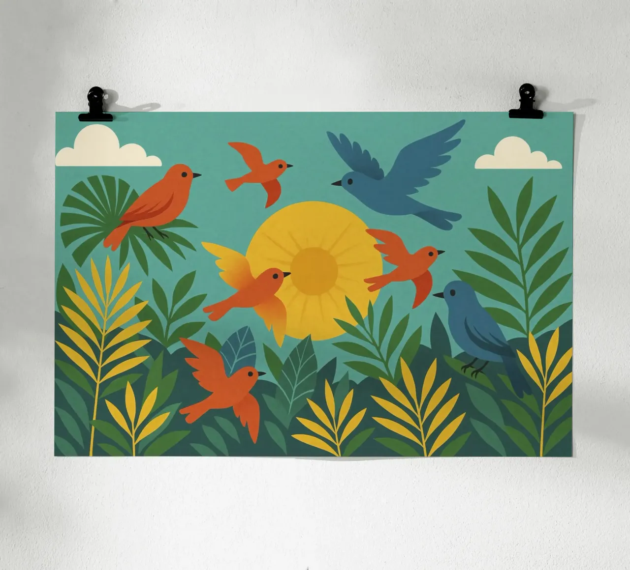 Poster con uccelli e sole - Poster naturalistico retrò carta hahnemühle da JETLAG | affiches voyage