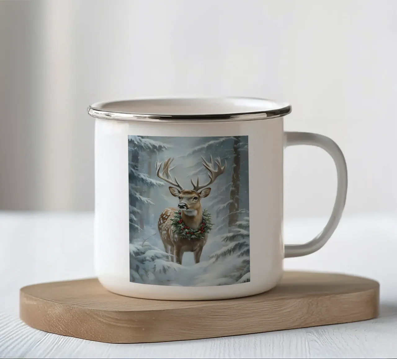 Kerst Rendier Winter Kunstdruk emaille mok van Studio Vibe